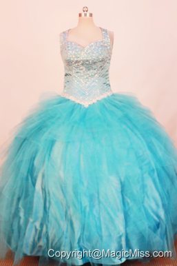Exquisite Little Girl Pageant Dresses Ball Gown Strap Floor-Length Baby Blue