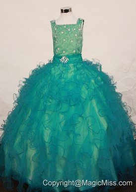 Lovely Green Ruffles Little Girl Pageant Dress Square Floor-Length In 2013