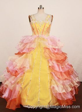 Lovely Multi-color Ruffled Layered Little Girl Pageant Dress Ball Gown With Straps Floor-Length
