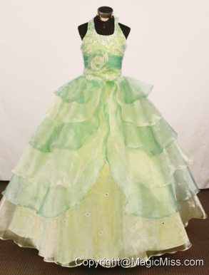 Cheap Ball Gown Yellow Green Little Girl Pageant Dress Halter Floor-Length Organza In 2013