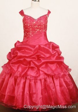 Custom Made Red Little Girl Pageant Dress Ball Gown Off The Shulder Floor-Length