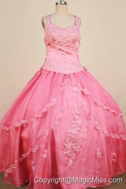 Applqiues Ball Gown 2013 Little Girl Pageant Dress Straps With Watermelon Organza