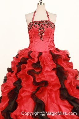 Fashionable Ruffles Little Girl Pageant Dresses Ball Gown Halter Red In 2013