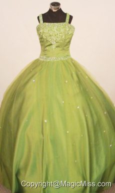 Perfect 2013 Little Girl Pageant Dresses Straps Floor-Length Olive Green Ball Gown