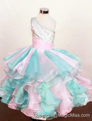 Pretty Little Girl Pageant Dresses One Shoulder Neck Floor-Length Beading Ball Gown In 2013