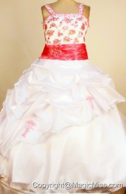 Custom Made Little Girl Pageant Dresses Ball Gown Square Neck Pick-ups White