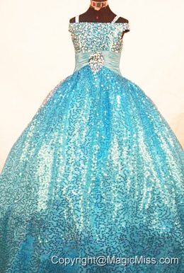 Brand New Paillette Over Skirt Ball Gown Strap Teal Little Girl Pageant Dresses