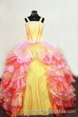 Ruffles Layer Ball Gown Lovely Straps Floor-Length Multi-colored Beading Little Girl Pageant Dresses