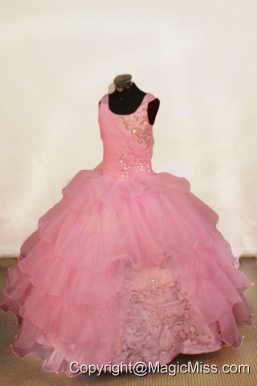 Beading Off The Shoulder Popular Ball Gown Floor-Length Organza Light Pink Beading Little Girl Pageant Dresses