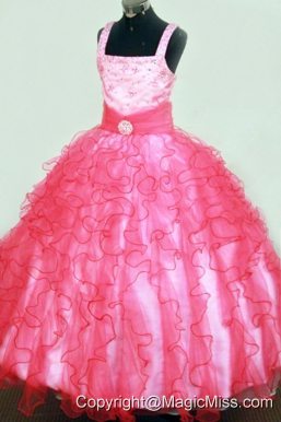 Ruffles and Beading Formal Ball gown Square Floor-length Organza Little Girl Pageant Dresses