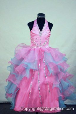 Beading Gorgeous Ball gown Halter Organza Floor-length Colorful Little Girl Pageant Dresses