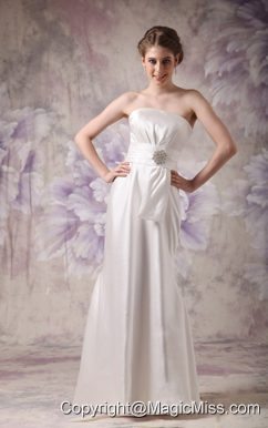 White Column Strapless Floor-length Taffeta Beading Prom Dress