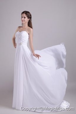 White Empire Sweetheart Court Train Chiffon Beading Wedding Dress