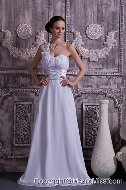 Lovely Empire One Shoulder Court Train Chiffon Ruch Wedding Dress