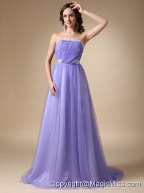 Lilac A-line Strapless Brush Train Taffeta and TulleBeading Prom / Celebrity Dress