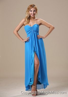 Auburn Hills Beading and Ruch Decorate Bust High Slit Ankle-length Baby Blue Chiffon Simple Style 2013 Prom / Homecoming Dress