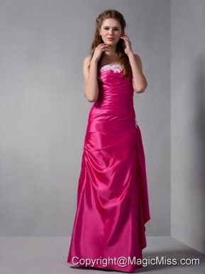 Hot Pink Column Strapless Mini-length Taffeta Appliques Prom Dress