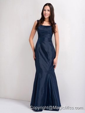 Navy Blue Mermaid Scoop Floor-legnth Taffeta Prom Dress