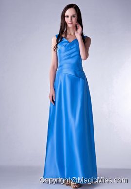 Blue Cloumn V-neck Ankle-length Taffeta Ruch Bridesmaid Dress