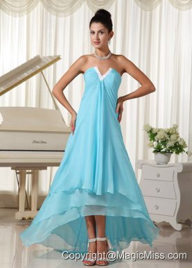Lovely Natural Waist Chiffon and Baby Blue High-low For 2013 Prom Dress