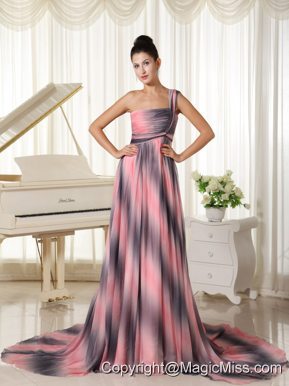 Ombre Color Chiffon One Shoulder Prom Dress With Court Train In New York