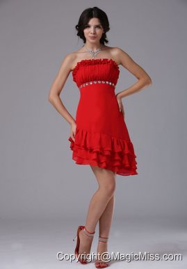 Red Strapless Asymmetrical and Beading For 2013 Homecoming Dress In Berkeley California