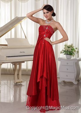 Wine Red A-line Prom / Evening Dress With Embroidery Floor-length Taffeta and Organza