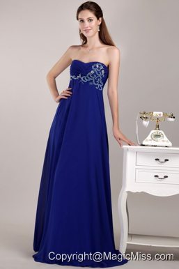 Royal Blue Empire Strapless Floor-length Chiffon Beading Prom / Evening Dress