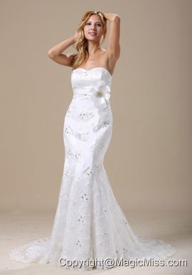 Mermaid Wedding Dress In Denver Colorado With Sash and Lace Over Skirt