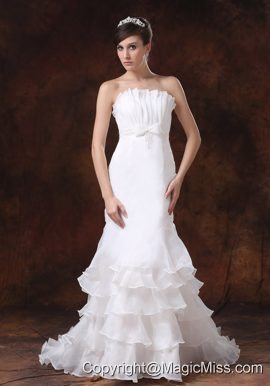 Customize Mermaid Wedding Dress With Strapless Ruffled Layers Decorate