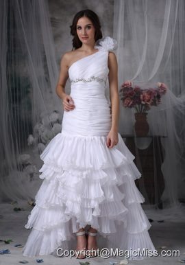 Elegant Mermaid One Shoulder Floor-length Chiffon Beading and Ruch Wedding Dress