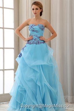 Sweetheart Appliques For Aqua Blue Prom Dress With Custom Made