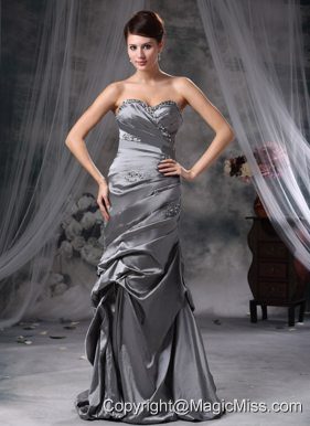 Gray Column Sweetheart Floor-length Taffeta Beading Prom Dress