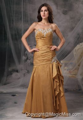 Beautiful Gold Mermaid / Trumpet Sweetheart Prom Dress Taffeta Beading Floor-length