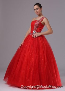 Paillette Red Military Ball Gowns With Beaded Decorate One Shoulder In Campbell California