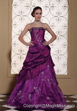 Modest Purple Prom Dress For 2013 Taffeta and Organza With Embroidery Gown