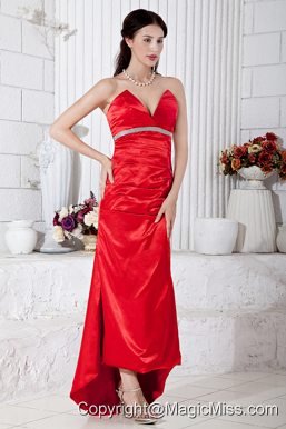 Red Column Sweetheart High-low Taffeta Beading Prom / Evening Dress