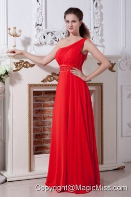 Red One Shoulder Prom Dress Empire Floor-length Chiffon