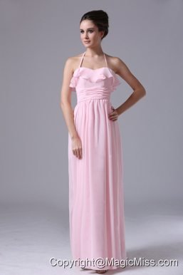 Halter Pink Chiffon Column 2013 Prom Dress With Ruched