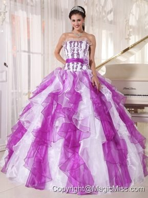 Colorful Ball Gown Strapless Floor-length Organza Beading Quinceanera Dress