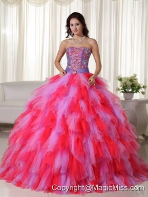 Multi-color Ball Gown Strapless Floor-length Tulle Appliques Quinceanera Dress