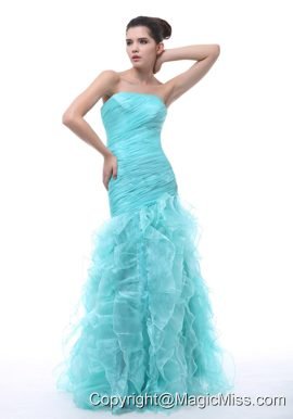 Ruched and Ruffles Decorate Bodice Mermaid Floor-length Light Blue Organza 2013 Prom / Evening Dress