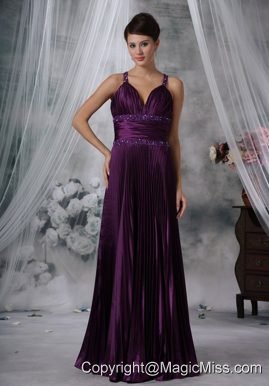 Purple Column / Sheath Straps Floor-length Taffeta Beading Prom Dress