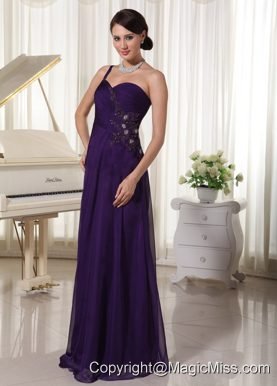 Custom Made Dark Purple Chiffon One Shoulder Prom Evening Dress Appliques With Beading Bust Floor-length
