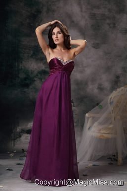Purple Empire Sweetheart Floor-length Chiffon Beading Prom Dress