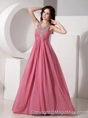 Beautiful Empire Halter Floor-length Chiffon Beading Prom Dress