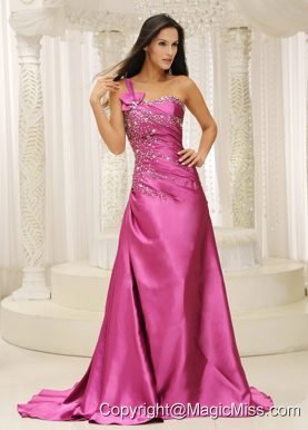 One Shoulder Beaded Decorate Bodice Satin For Prom Dress In California