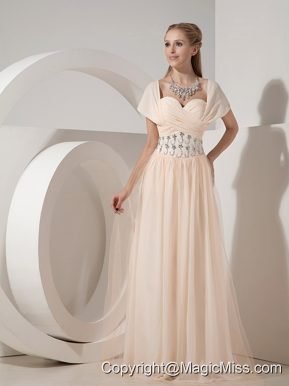 Champagne Column Sweetheart Floor-length Chiffon Beading Prom Dress