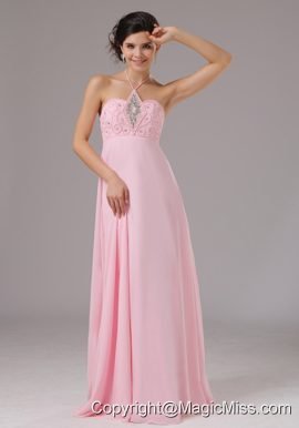 Baby Pink Halter and Beaded Decorate Bodice For 2013 Prom Dress