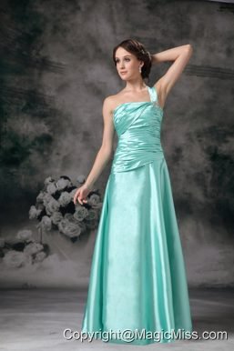 Apple Green Empire One Shoulder Floor-length Taffeta Beading Prom / Evening Dress